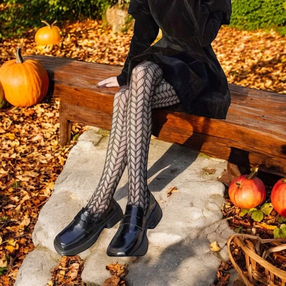 Black Fishnet High Waist Hollow Out Mesh Pantyhose One Size‎